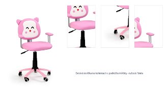 Detská stolička na kolieskach s podrúčkami Kitty - ružová / biela 1