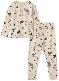 Detské bavlnené pyžamo Liewood béžová farba, vzorovaná