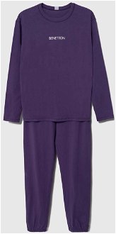 Detské bavlnené pyžamo United Colors of Benetton fialová farba, s potlačou
