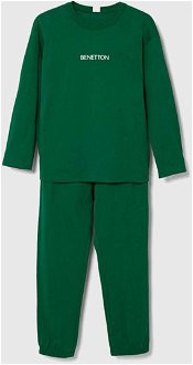 Detské bavlnené pyžamo United Colors of Benetton zelená farba, s potlačou