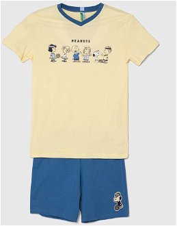 Detské bavlnené pyžamo United Colors of Benetton žltá farba, s potlačou