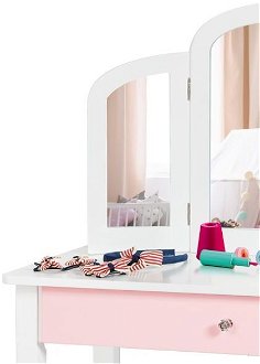 Detský toaletný stolík 2 v 1 s trojitým skladacím zrkadlom a zásuvkou v bielej farbe 6