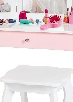Detský toaletný stolík 2 v 1 s trojitým skladacím zrkadlom a zásuvkou v bielej farbe 5