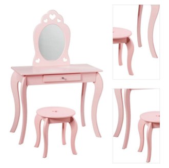 Detský toaletný stolík s taburetkou a zrkadlom v ružovej farbe 3