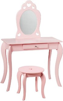 Detský toaletný stolík s taburetkou a zrkadlom v ružovej farbe