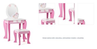 Detský toaletný stolík s taburetkou, odnímateľným zrkadlom, ružový/biely 1
