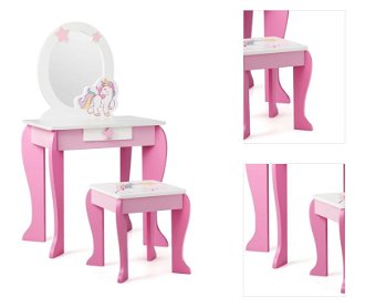 Detský toaletný stolík s taburetkou, odnímateľným zrkadlom, ružový/biely 3