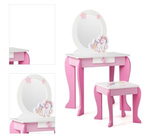 Detský toaletný stolík s taburetkou, odnímateľným zrkadlom, ružový/biely 4