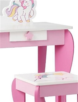 Detský toaletný stolík s taburetkou, odnímateľným zrkadlom, ružový/biely 5