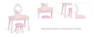Detský toaletný stolík s taburetkou, odnímateľným zrkadlom v ružovej farbe 1