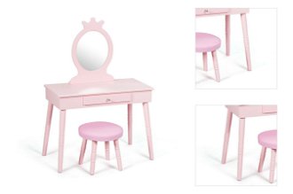 Detský toaletný stolík s taburetkou, odnímateľným zrkadlom v ružovej farbe 3