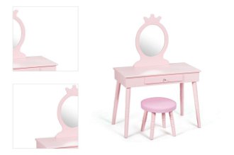 Detský toaletný stolík s taburetkou, odnímateľným zrkadlom v ružovej farbe 4