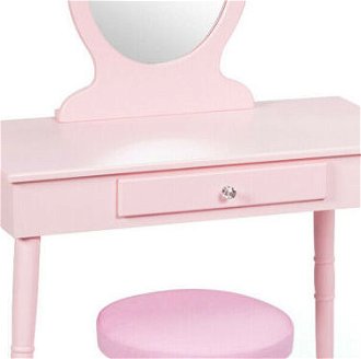 Detský toaletný stolík s taburetkou, odnímateľným zrkadlom v ružovej farbe 5