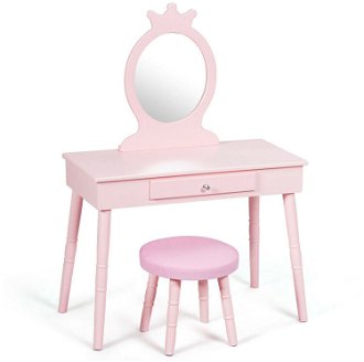 Detský toaletný stolík s taburetkou, odnímateľným zrkadlom v ružovej farbe 2