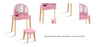 Detský toaletný stolík s taburetkou, ružová / prírodná 1