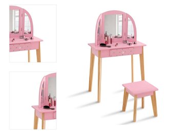Detský toaletný stolík s taburetkou, ružová / prírodná 4