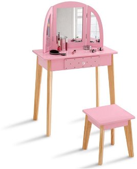 Detský toaletný stolík s taburetkou, ružová / prírodná 2