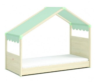 Domčeková posteľ so strieškou fairy i - dub svetlý/zelená