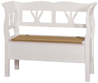 Drevená lavica s úložným priestorom honey, biela - dubové sedadlo -