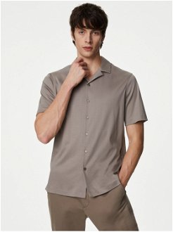 Hnedá pánska košeľa s krátkym rukávom Marks & Spencer