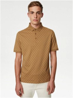 Hnedé pánske vzorované polo tričko Marks & Spencer