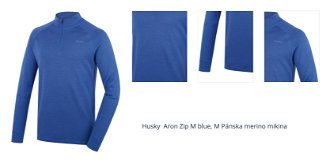 Husky  Aron Zip M blue, M Pánska merino mikina 1