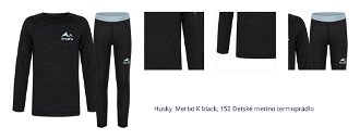 Husky  Merbo K black, 152 Detské merino termoprádlo 1