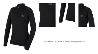 Husky  Merow zips L black, XL Merino termoprádlo tričko 1