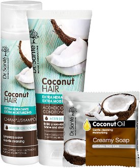 Hydratačný sada Dr. Santé Coconut - šampón 250 ml + starostlivosti 200 ml + kokosové mydlo zadarmo + DARČEK ZADARMO