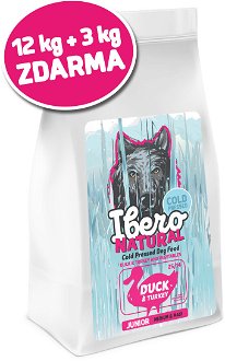 Ibero COLD PRESSED dog   junior  MEDIUM/LARGE  DUCK - 3 x (12kg + 3kg GRATIS)