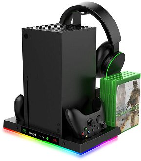 iPega XBX023S multifunkčný nabíjací RGB stojan s chladením pre Xbox Series X, čierny