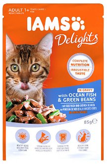 Kapsička IAMS pro kočky s mořskými rybami a zelenými fazolkami v omáčce 85g