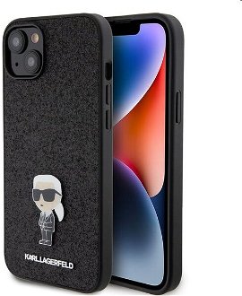 Karl Lagerfeld Fixed Glitter Metal Ikonik pre Apple iPhone 15, čierne