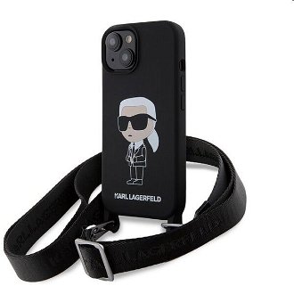 Karl Lagerfeld Liquid Silicone Crossbody Ikonik pre Apple iPhone 15, čierne