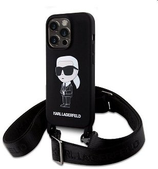 Karl Lagerfeld Liquid Silicone Crossbody Ikonik pre Apple iPhone 15 Pro, čierne