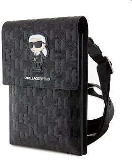 Karl Lagerfeld Saffiano Monogram Wallet Phone Bag Ikonik NFT, black