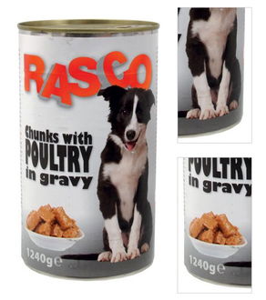 Konzerva Rasco Dog hydinove kusky v stave 1240g 3