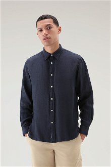 Košeľa Woolrich Linen Shirt Modrá Xxl