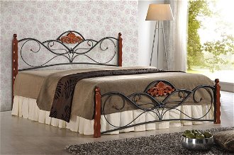 Kovová manželská posteľ s roštom Valentina 160 - čerešňa antická / čierna