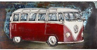 Kovový obraz na stenu Červený Volkswagen 80x40 cm, vintage% 2