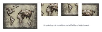 Kovový obraz na stenu Mapa sveta 80x60 cm, šedý vintage% 1