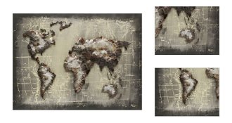 Kovový obraz na stenu Mapa sveta 80x60 cm, šedý vintage% 3