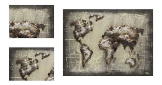 Kovový obraz na stenu Mapa sveta 80x60 cm, šedý vintage% 4