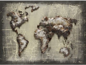 Kovový obraz na stenu Mapa sveta 80x60 cm, šedý vintage% 2