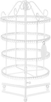 Kruhový stojan na šperky bez podstavca, 4 poschodia, kovový, biely