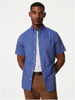 Modrá pánska košeľa s krátkym rukávom Marks & Spencer