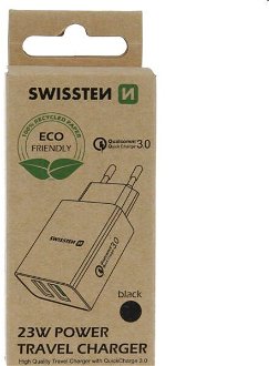 Nabíjačka Swissten 2 x USB QC 3.0 a USB 23 W, čierna