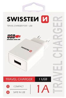 Nabíjačka Swissten Smart IC 1A s USB konektorom, biela