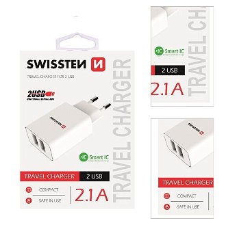 Nabíjačka Swissten Smart IC 2.1A s 2 USB konektormi, biela 3