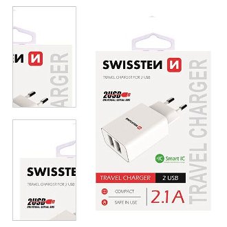 Nabíjačka Swissten Smart IC 2.1A s 2 USB konektormi, biela 4